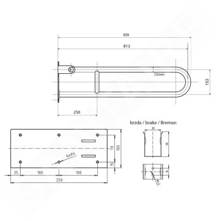 Sapho Équipement de salle de bain - Poignée pour baignoire, longeur 813 mm, inox XH518