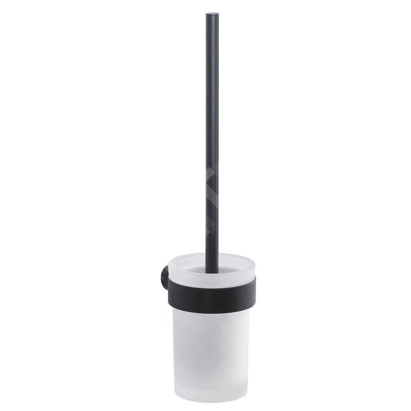 Sapho Accessoires de salle de bains Gedy - Brosse de toilette avec support mural, noir mat/verre satiné PI330314
