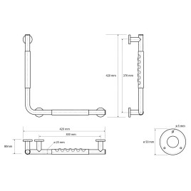 Sapho X-Round - Barre d'appui brisée, 420x420x80 mm, droite, inox XR509