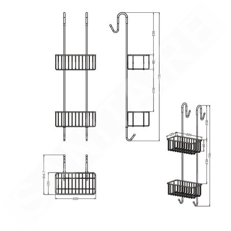 Aqualine Chrom Line - Etagère en fil, 220x700x200 mm, chrome 37007