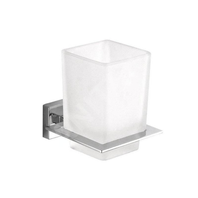 Aqualine Apollo - Verre pour brosse à dents et dentifrice avec support, verre mat/chrome 1416-04
