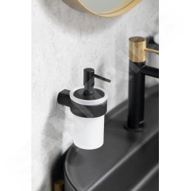 Sapho Gedy Pirenei - Distributeur de savon avec support, noir mat/verre satiné PI8114
