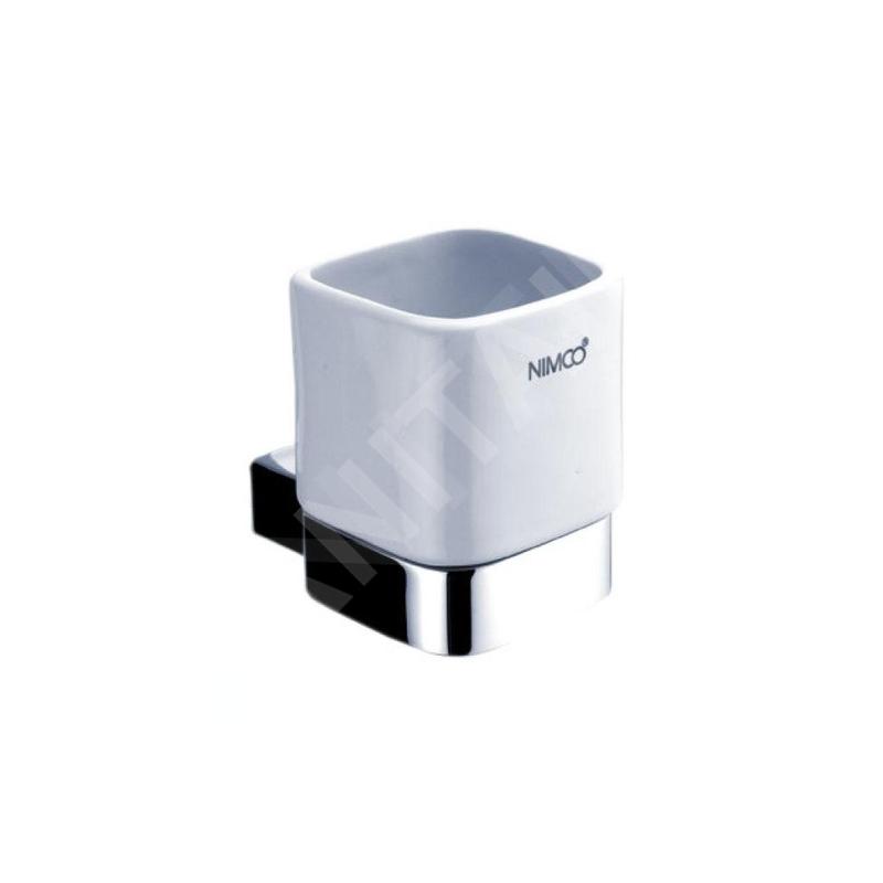Nimco Kibo - Gobelet pour brosses à dents et dentifrice, avec support, céramique blanche/chrome Ki 14058K-26