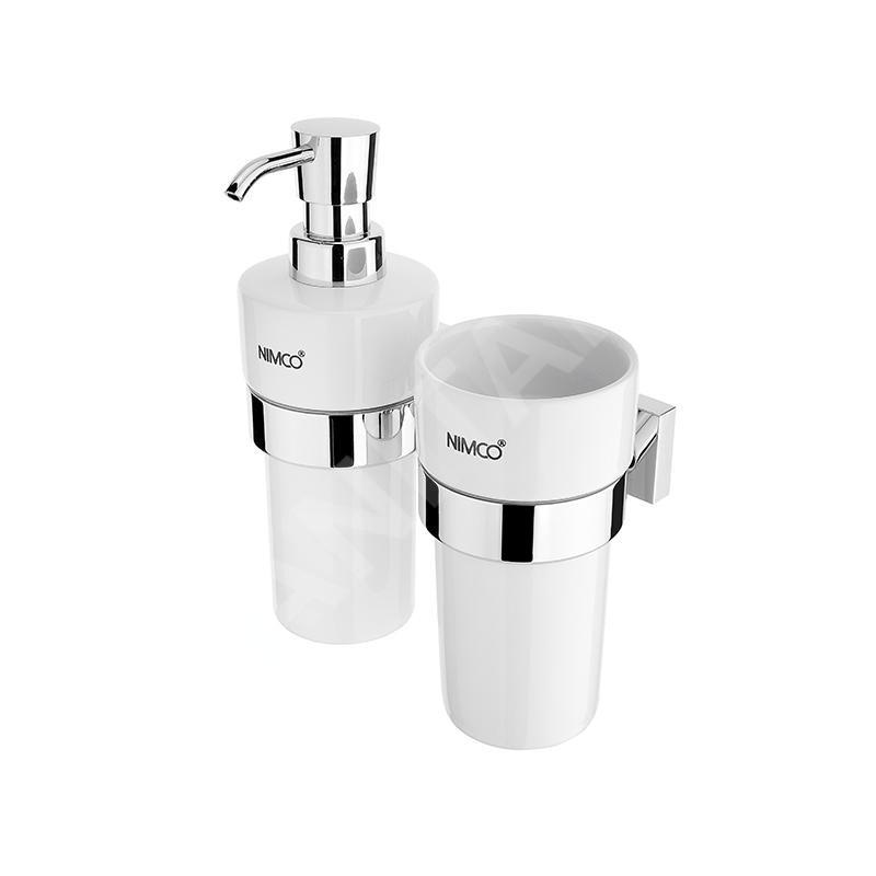 Nimco Keira - Distributeur de savon et gobelet avec support, céramique blanche/chrome KE 2205831KN-26