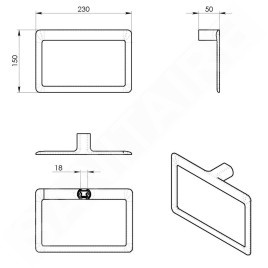 Sapho Gedy Pirenei - Porte-serviettes 230x150 mm, noir mat PI7014