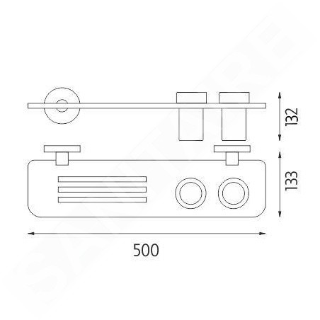 Nimco Unix - Tablette IXI à trous fraisés 500 mm avec verres, chromée UN X350-58DW-26