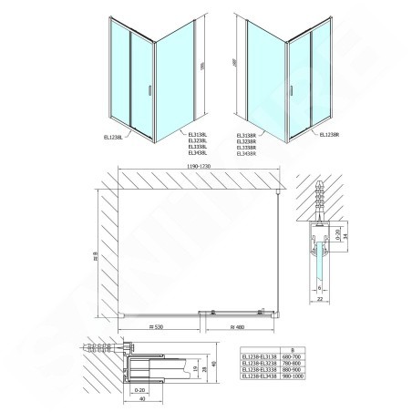 Polysan Easy Line - Porte de douche coulissante 1200 mm, verre Brick EL1238