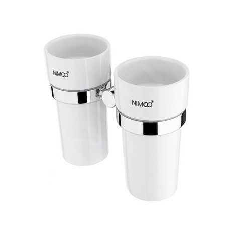 Nimco Unix - Coupelles pour brosse à dents et dentifrice avec support, céramique blanche/chrome UN 13058DKN-26