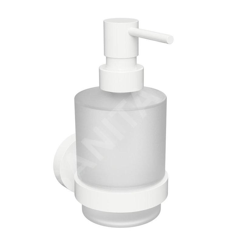 Sapho X-Round - Distributeur de savon avec support, verre dépoli / blanc XR103W