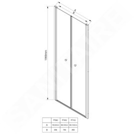 Aqualine Cabines de douche - Porte de douche Pilot, en deux parties 900 mm, aluminium brillant/verre Brick PT092