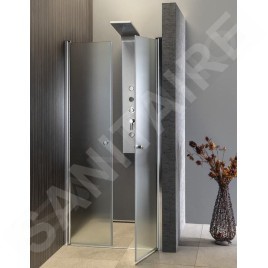 Aqualine Cabines de douche - Porte de douche Pilot, en deux parties 900 mm, aluminium brillant/verre Brick PT092
