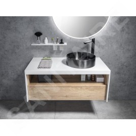 Sapho Abeline - Étagère avec distributeur et verre, 60 cm, blanc mat/noir AE602-0101-03