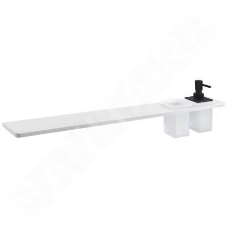 Sapho Abeline - Étagère avec distributeur et verre, 80 cm, blanc mat/noir AE802-0101-03