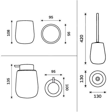 Nimco Tabo - Ensemble d'accessoires de salle de bains, marron TA SET-07