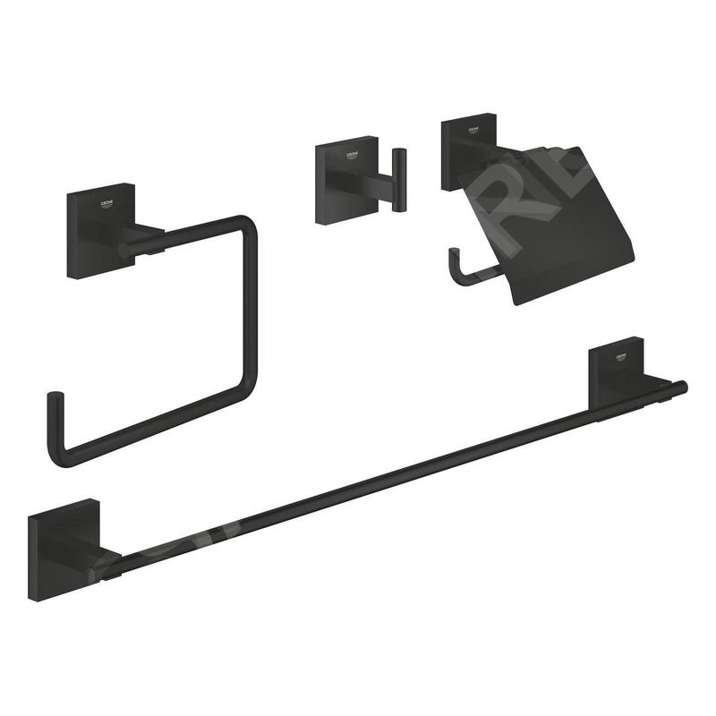 Grohe QuickFix Start Cube - Set d'accessoires de salle de bain 4 en 1, noir mat 411152430