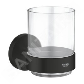 Grohe QuickFix Start - Gobelet brosse à dent et dentifrice avec support, verre/noir mat 411942430