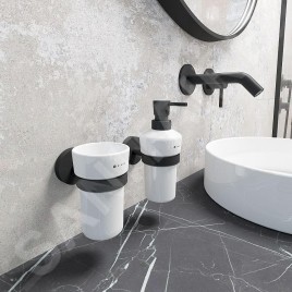 Nimco Unix - Distributeur de savon avec support, céramique/noir mat UNC 13031KN-T-90