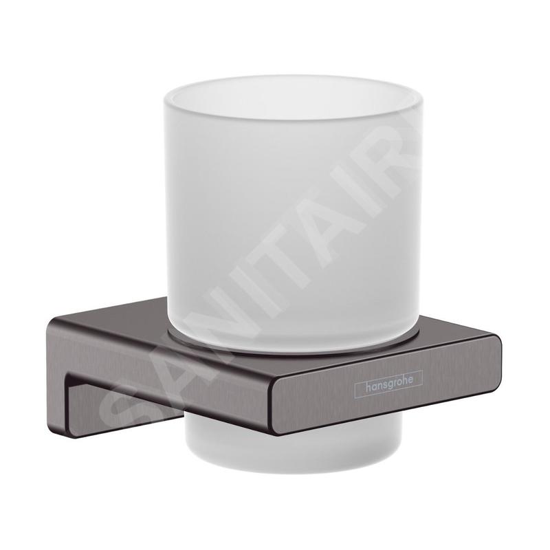 Hansgrohe AddStoris - Porte-verre pour brosse à dents et dentrifrice avec support, verre mat / chrome noir brossé 41749340