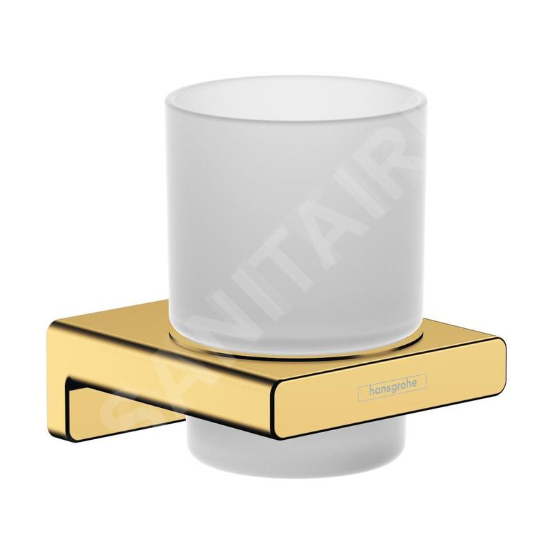 Hansgrohe AddStoris - Porte-verre pour brosse à dents et dentrifrice avec support, verre mat / aspect d'or poli 41749990