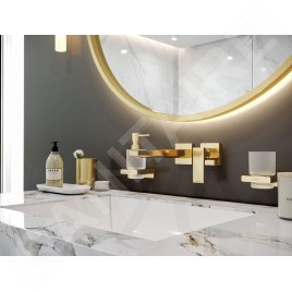 Hansgrohe AddStoris - Porte-verre pour brosse à dents et dentrifrice avec support, verre mat / aspect d'or poli 41749990