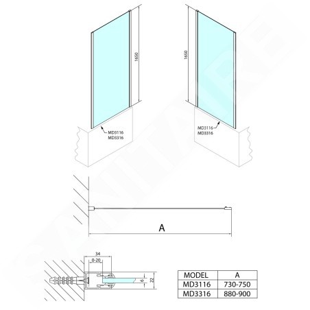 Polysan Deep - Paroi de douche 900 mm, aluminium brillant/verre clair MD3316