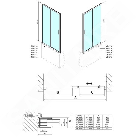 Polysan Deep - Porte de douche, 2 battants, 1300 mm, aluminium brillant/verre clair MD1316