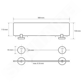 Sapho X-Round - Tablette murale 300x130 mm, verre/chrome XR601