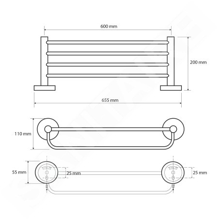 Sapho X-Round - Étagère murale pour serviettes, longeur 650 mm, chrome XR415