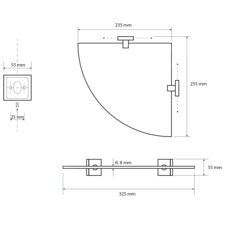Sapho X-SQUARE - Tablette murale d’angle, verre/chrome XQ604