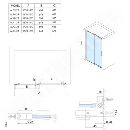Polysan Altis Line - Porte de douche en deux parties Black, 1070-1110 mm, noir mat/verre transparent AL3912B
