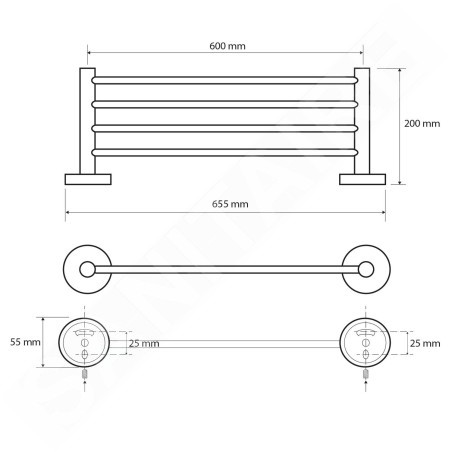 Sapho X-Round - Tablette murale pour serviettes, longeur 655 mm, chrome XR412