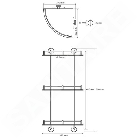Sapho X-Round - Tablette murale d´angle, verre/chrome XR606