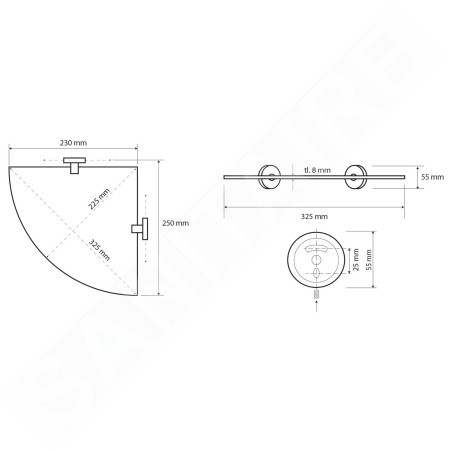 Sapho X-Round - Étagère murale d´angle, verre/chrome XR603