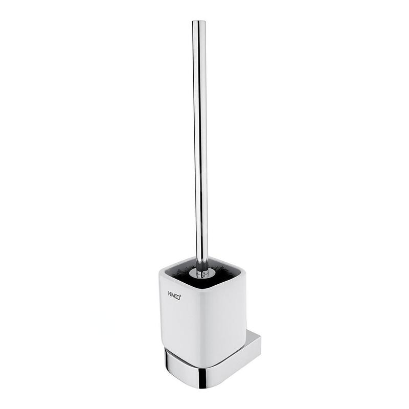 Nimco Nikau - Brosse de toilette avec support, céramique blanche / chrome NK 30094KN-26