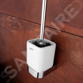 Nimco Nikau - Brosse de toilette avec support, céramique blanche / chrome NK 30094KN-26