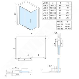 Polysan Altis Line - Porte de douche en deux parties 1370-1410 mm, aluminium brillant/verre clair AL4115C