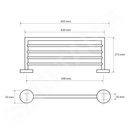Sapho X-Round - Tablette murale pour serviettes, longeur 650 mm, chrome XR413