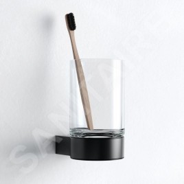 Keuco Plan - Gobelet pour brosse à dents et la pâte avec support, verre noir / mat 14950379000