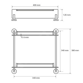 Sapho X-Round - Tablette murale double, longeur 400 mm, verre/chrome XR602