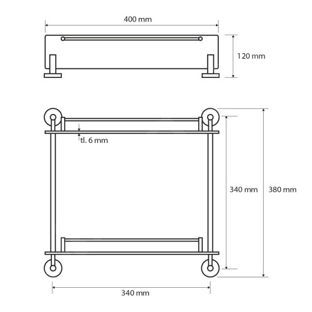 Sapho X-Round - Tablette murale double, longeur 400 mm, verre/chrome XR602