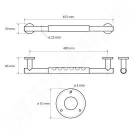 Sapho X-Round - Barre d'appui antidérapante, longueur 400 mm, inox XR505