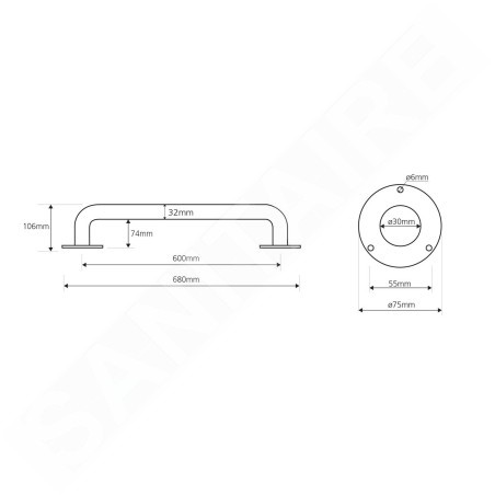 Sapho Équipement de salle de bain - Poignée pour baignoire, longeur 600 mm, inox XH512