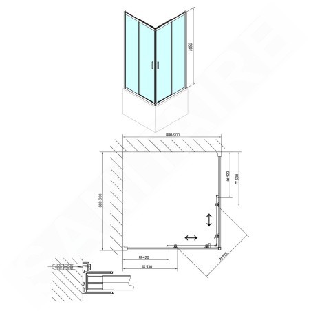 Polysan Carmen - Cabine de douche, 900 x 900 x 1650 mm, aluminium poli/verre clair MD5116