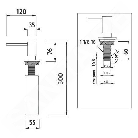 Nimco Autres - Distributeur de désinfectant ou de savon, encastré, 350 ml, chrome UN 4031V-26
