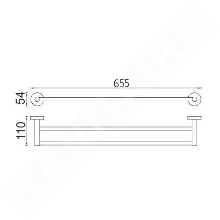 Nimco Unix - Porte-serviettes double, longueur 650 mm, acier inoxydable brossé UNM 13061D-10