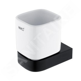 Nimco Nikau - Verre pour brosses à dents et dentifrice, céramique blanc / noir mat NKC 30058K-90