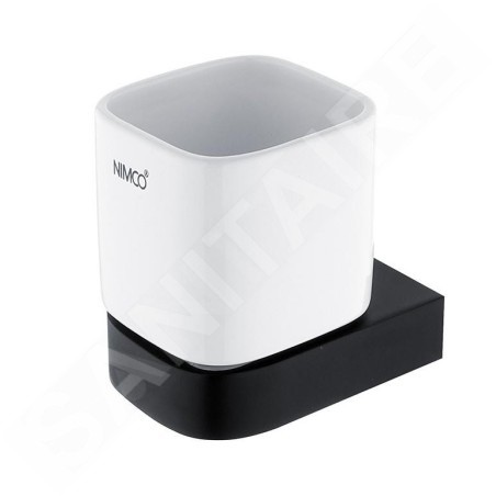 Nimco Nikau - Verre pour brosses à dents et dentifrice, céramique blanc / noir mat NKC 30058K-90