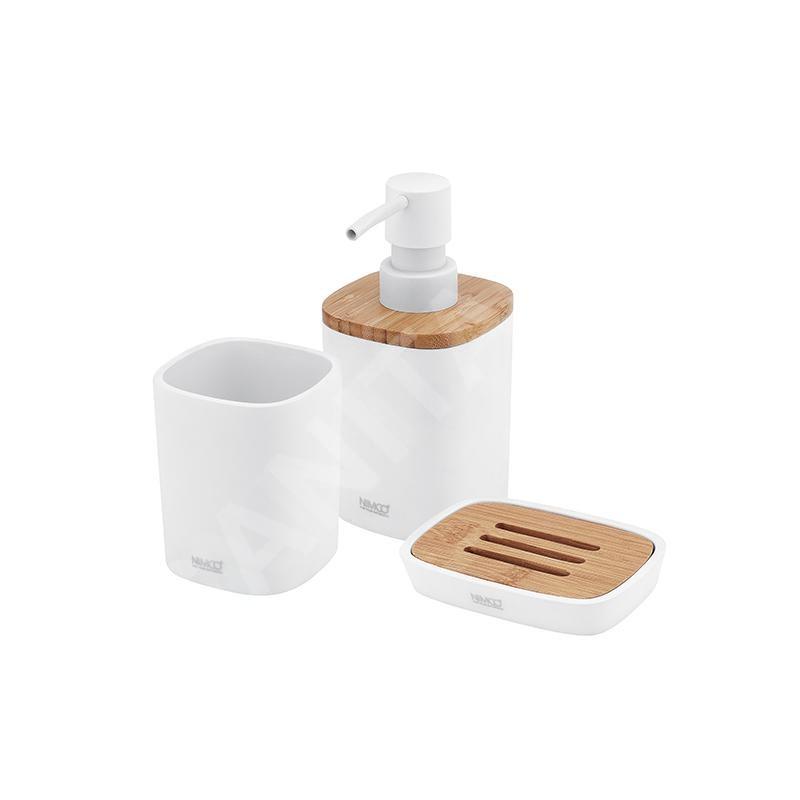 Nimco Autres - Set d'accessoires de salle de bain 3 en 1, blanc / bambou BA 28000SET-05