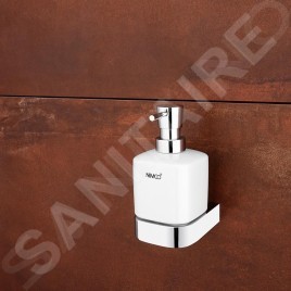 Nimco Nikau - Distributeur de savon en céramique avec support, 250 ml blanc / chrome NK 30031K-T-26