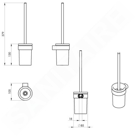 Sapho Gedy Pirenei - Brosse de toilette avec support mural, blanc/verre satiné PI330302
